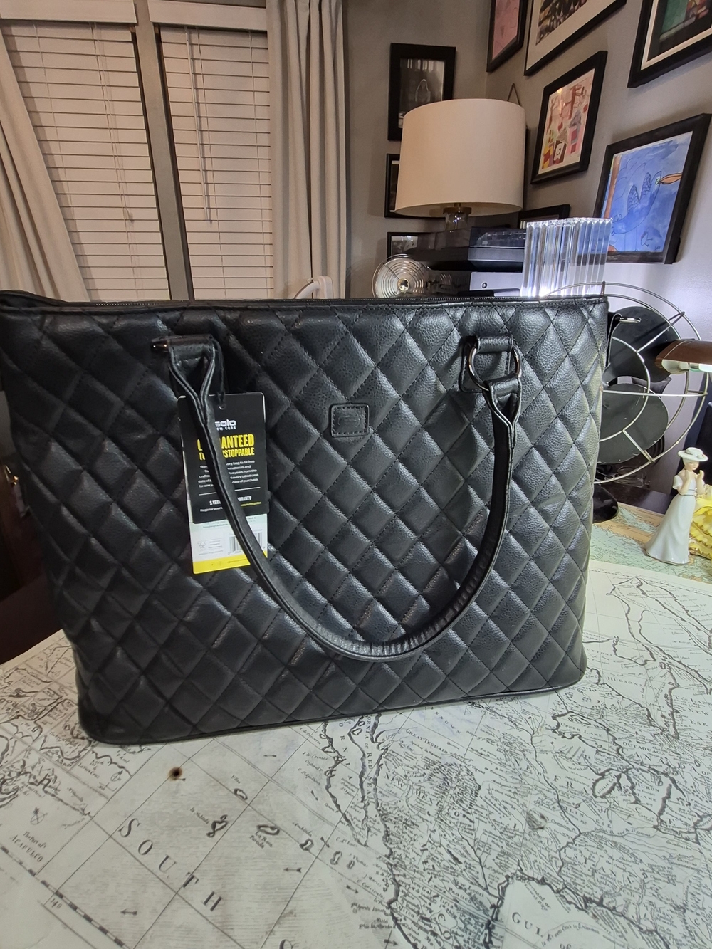 solo Quilted Black Tote Bag LAPTOP